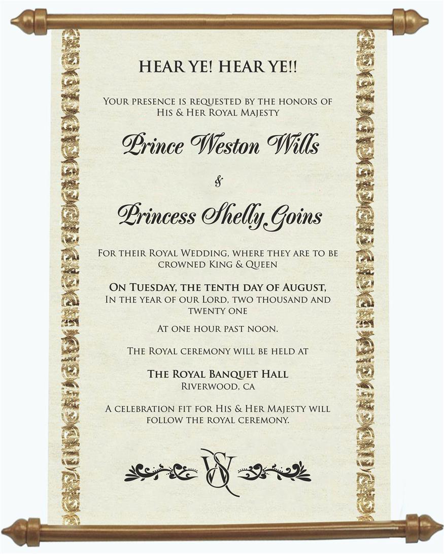 Scroll Wedding Invitations, Princess Scroll Invitations, Royal